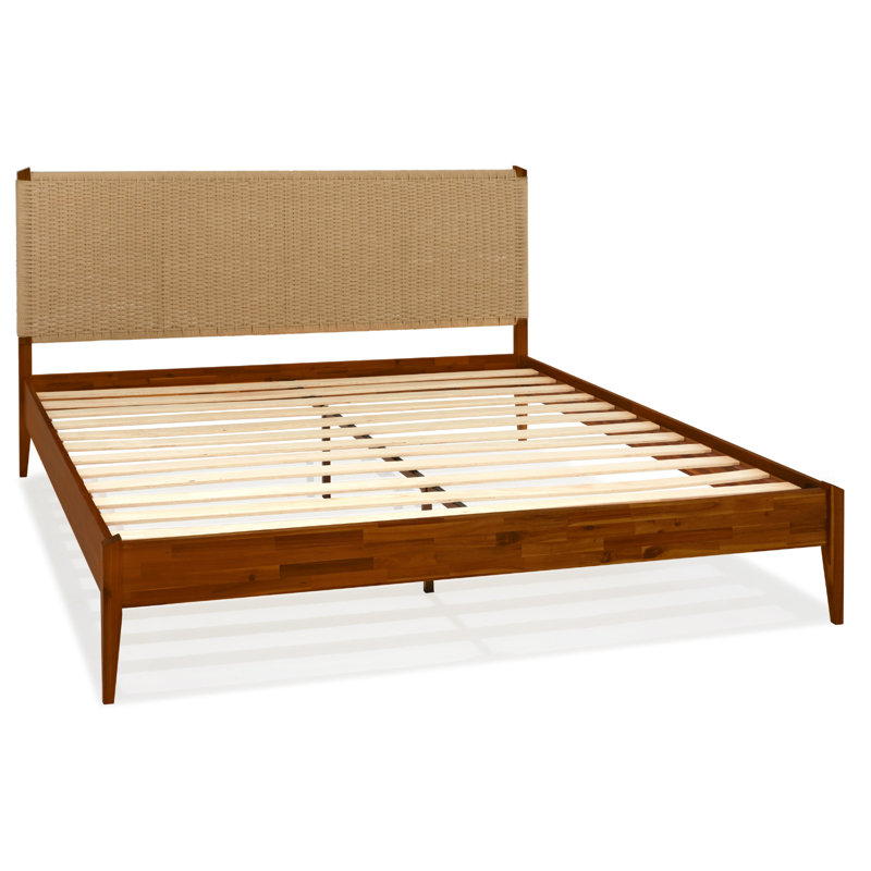 George Oliver Selina Solid Wood Platform Bed with Headboard, Bohemian and Mid-Century Bed Frame ...